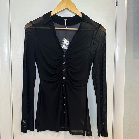 Free People Solid Lucky Mesh Shirtee. Black. Size: XS. NWOT. - Picture 4 of 10